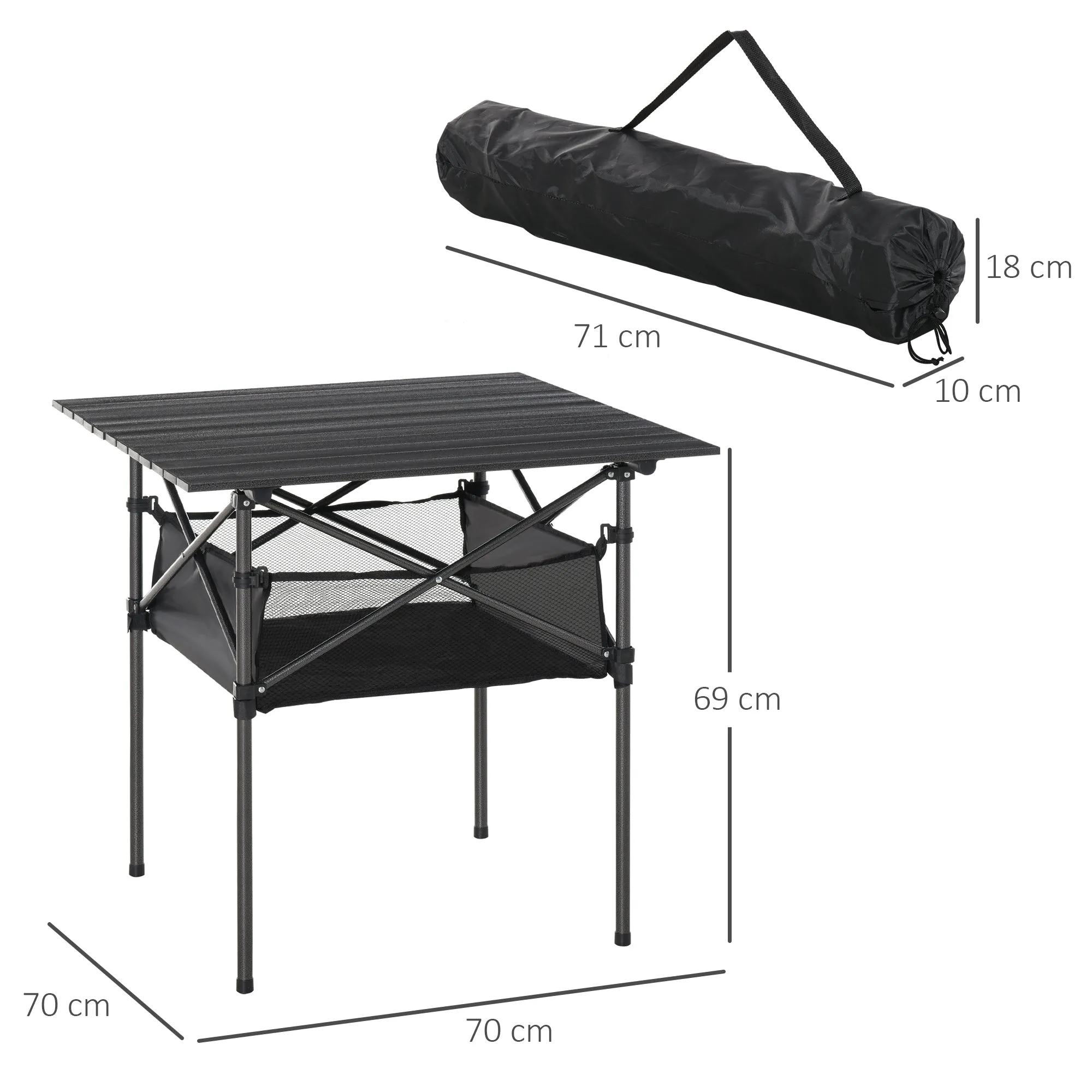 Outsunny Aluminum Camping Table Folding Table Picnic Table w/ Mesh  Bag, Black