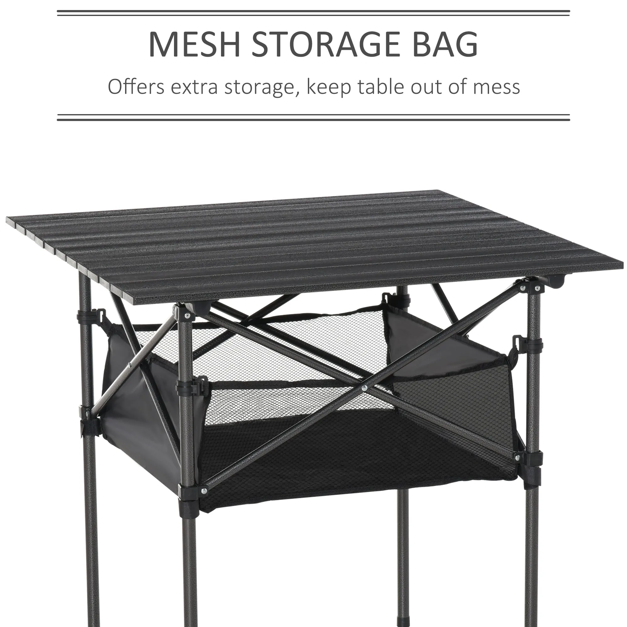 Outsunny Aluminum Camping Table Folding Table Picnic Table w/ Mesh  Bag, Black