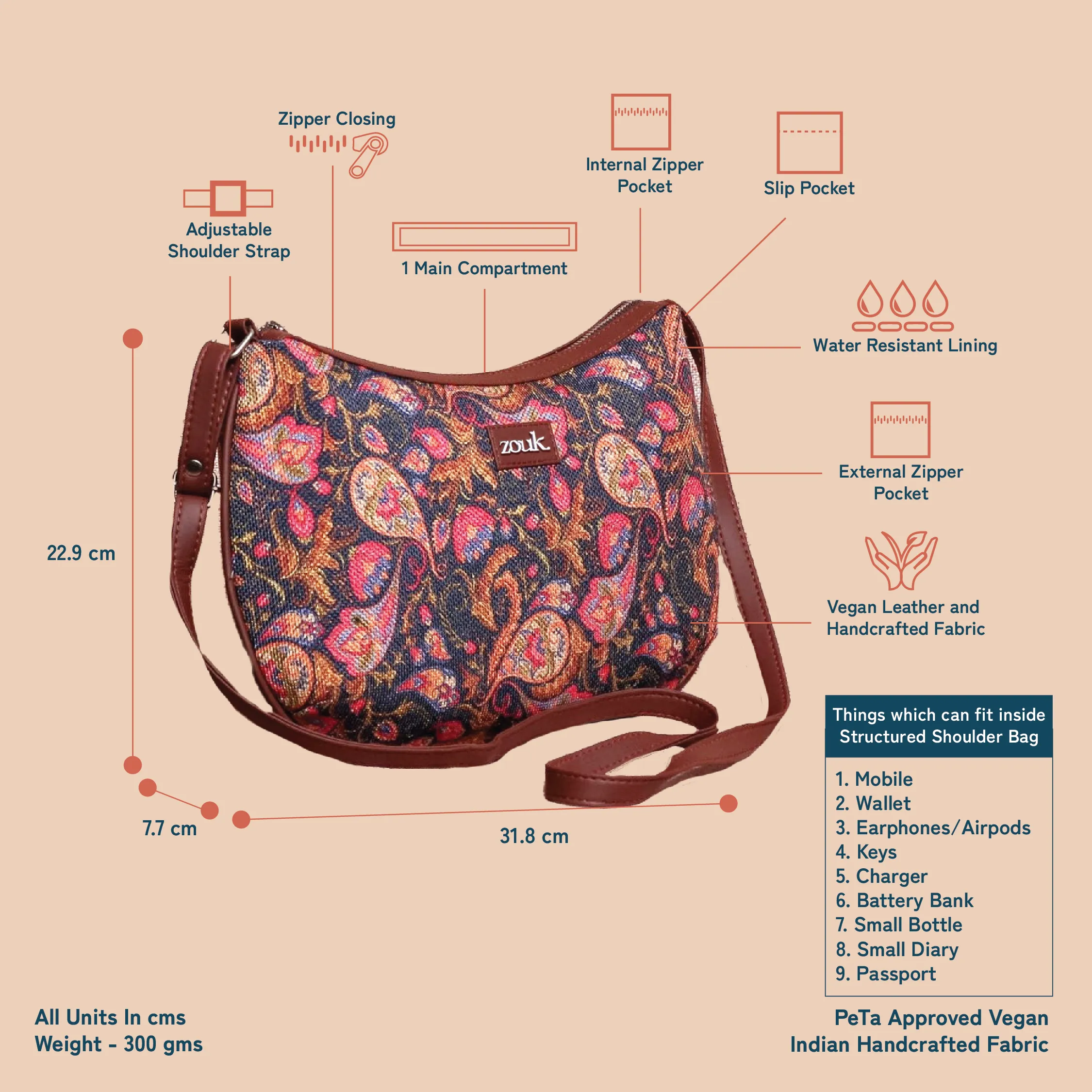 Paisley Print Structured Shoulder Bag