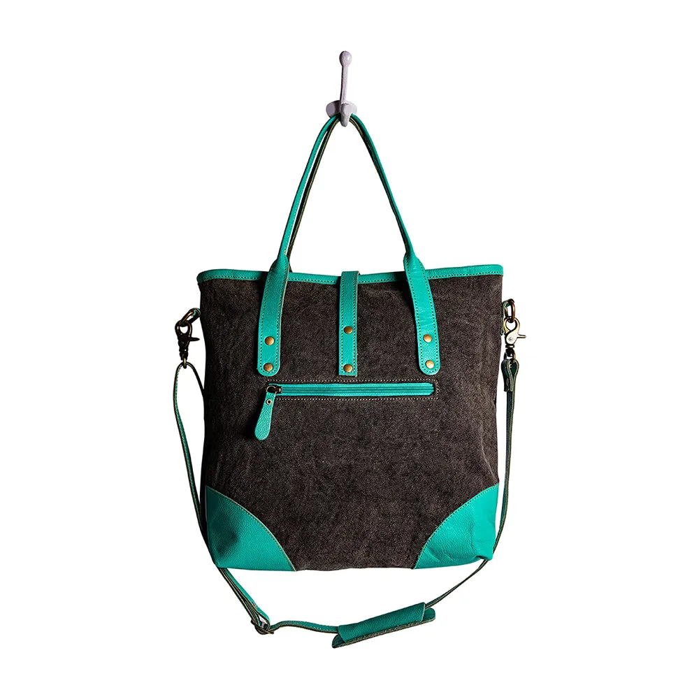 Pecos Pointe Canvas & Hairon Bag In Turquoise