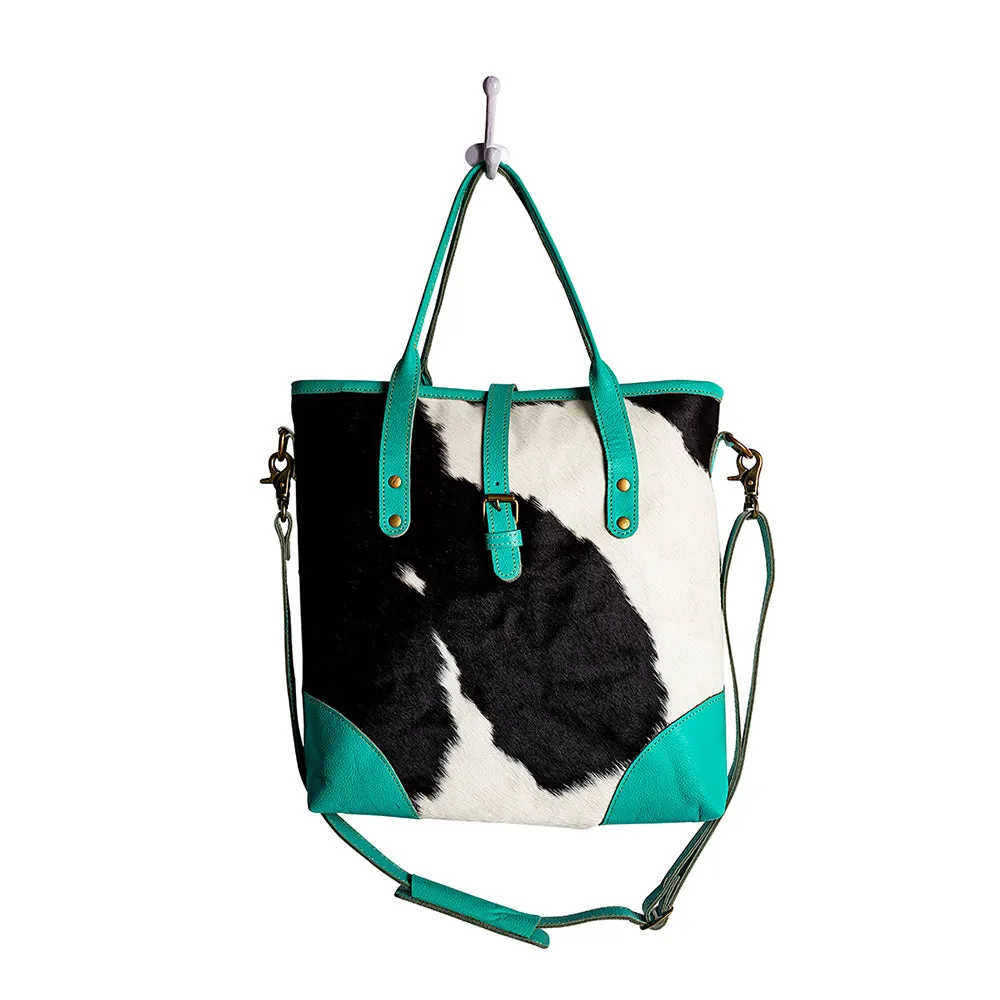 Pecos Pointe Canvas & Hairon Bag In Turquoise