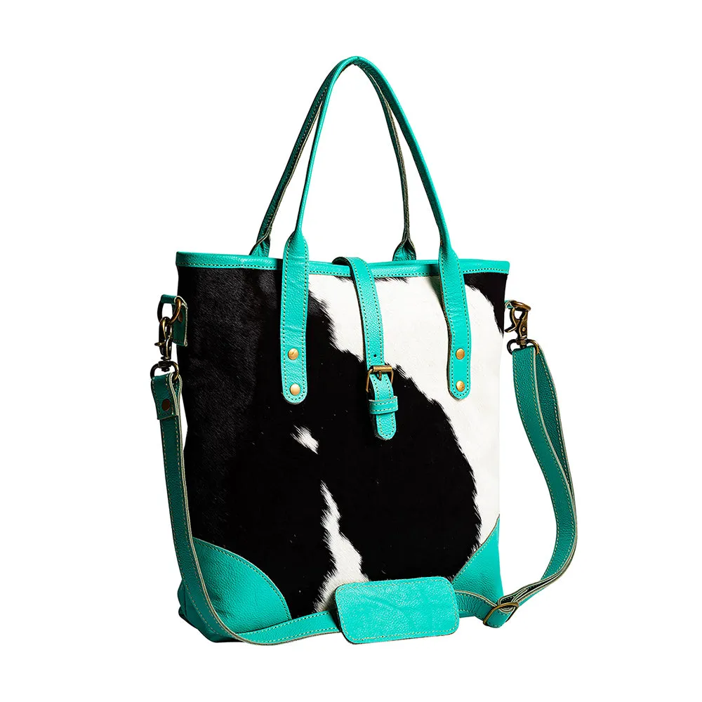 Pecos Pointe Canvas & Hairon Bag In Turquoise