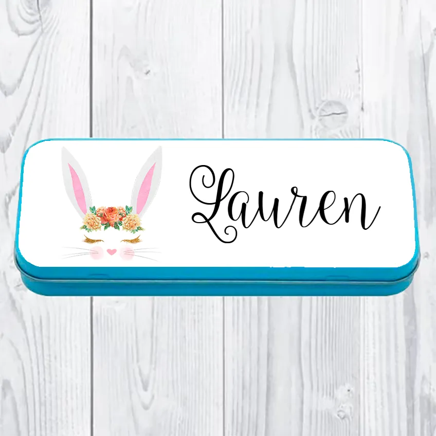 Personalised Printed Bunny School Pencil Tin