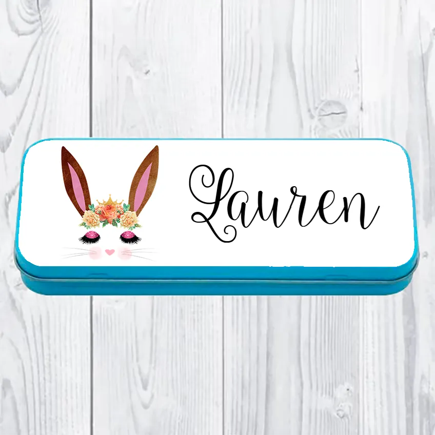 Personalised Printed Bunny School Pencil Tin