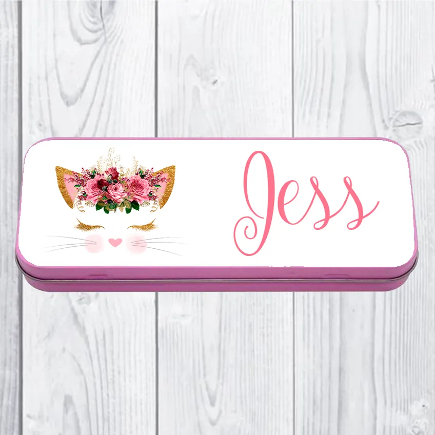 Personalised Printed Cat School Pencil Tin