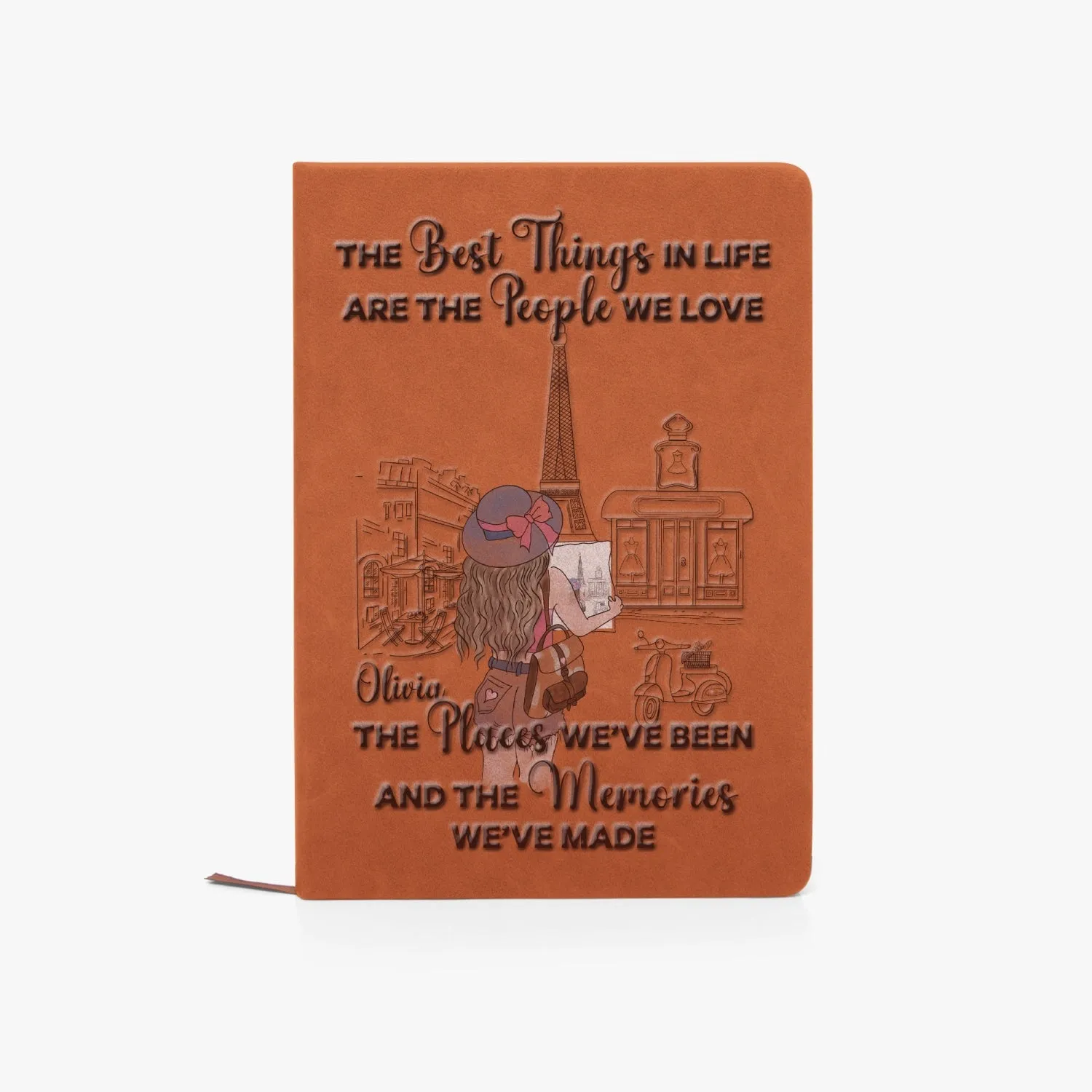 Personalised PU Leather Journal Notebook, Travel Journal, Paris, The Best Things