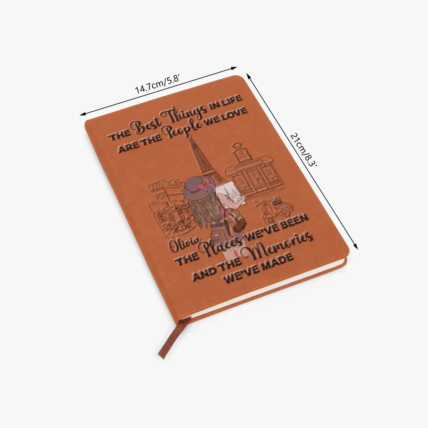 Personalised PU Leather Journal Notebook, Travel Journal, Paris, The Best Things