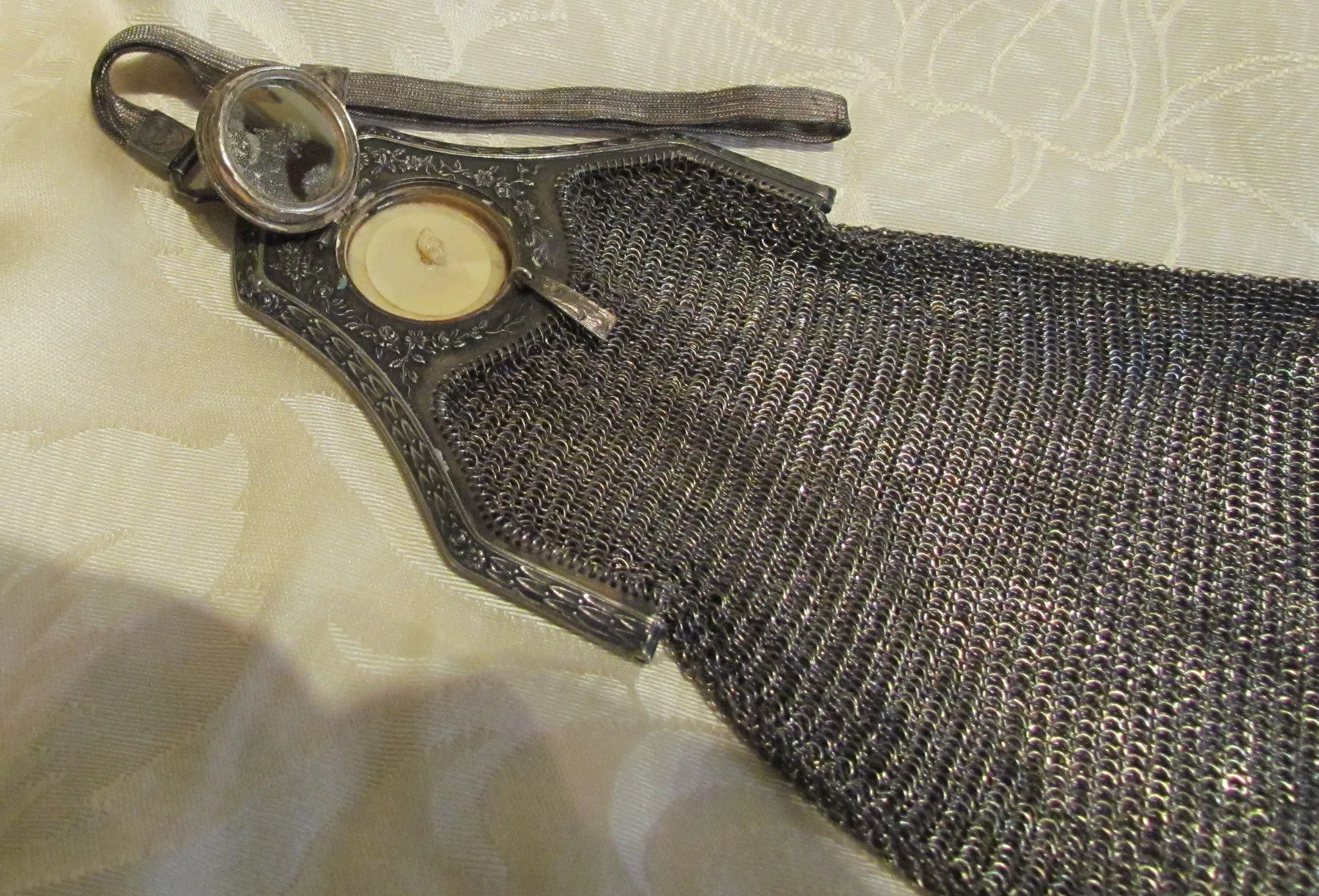 Piccadilly Soldered Mesh Purse Whiting & Davis Compact Sapphire Clasp Bag 1920s Flapper Evening Bag Formal Purse RARE