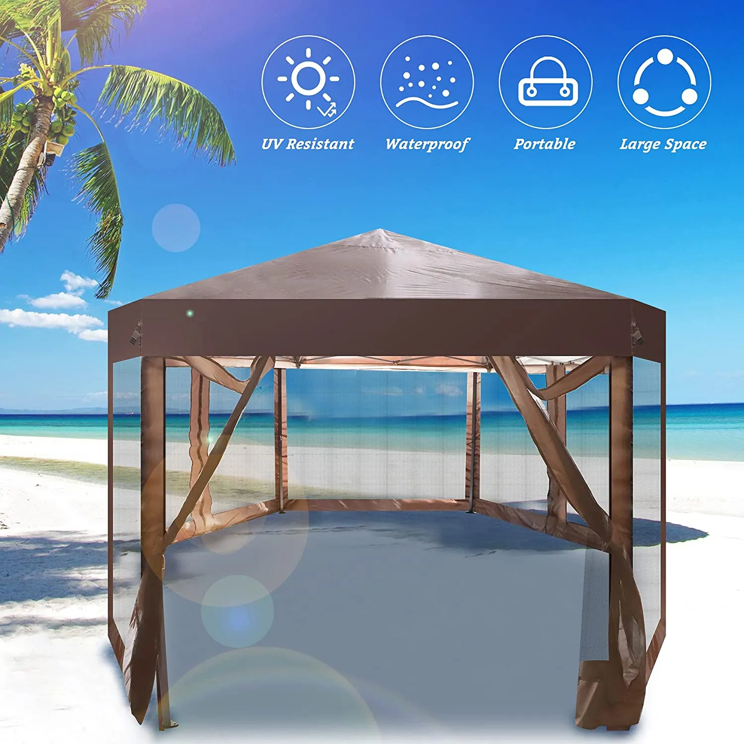 Pop Up Canopy Tent with Mesh Sidewall Height Adjustable Outdoor Gazebos with Carry Bag