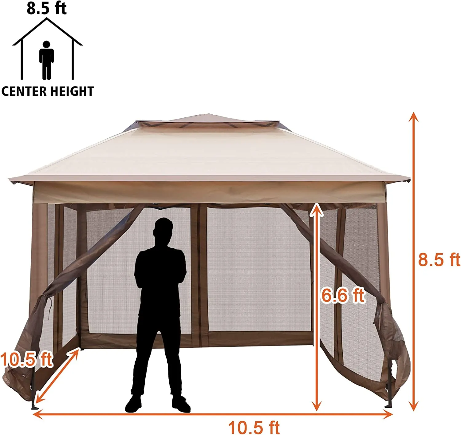 Pop Up Canopy Tent with Mesh Sidewall Height Adjustable Outdoor Gazebos with Carry Bag