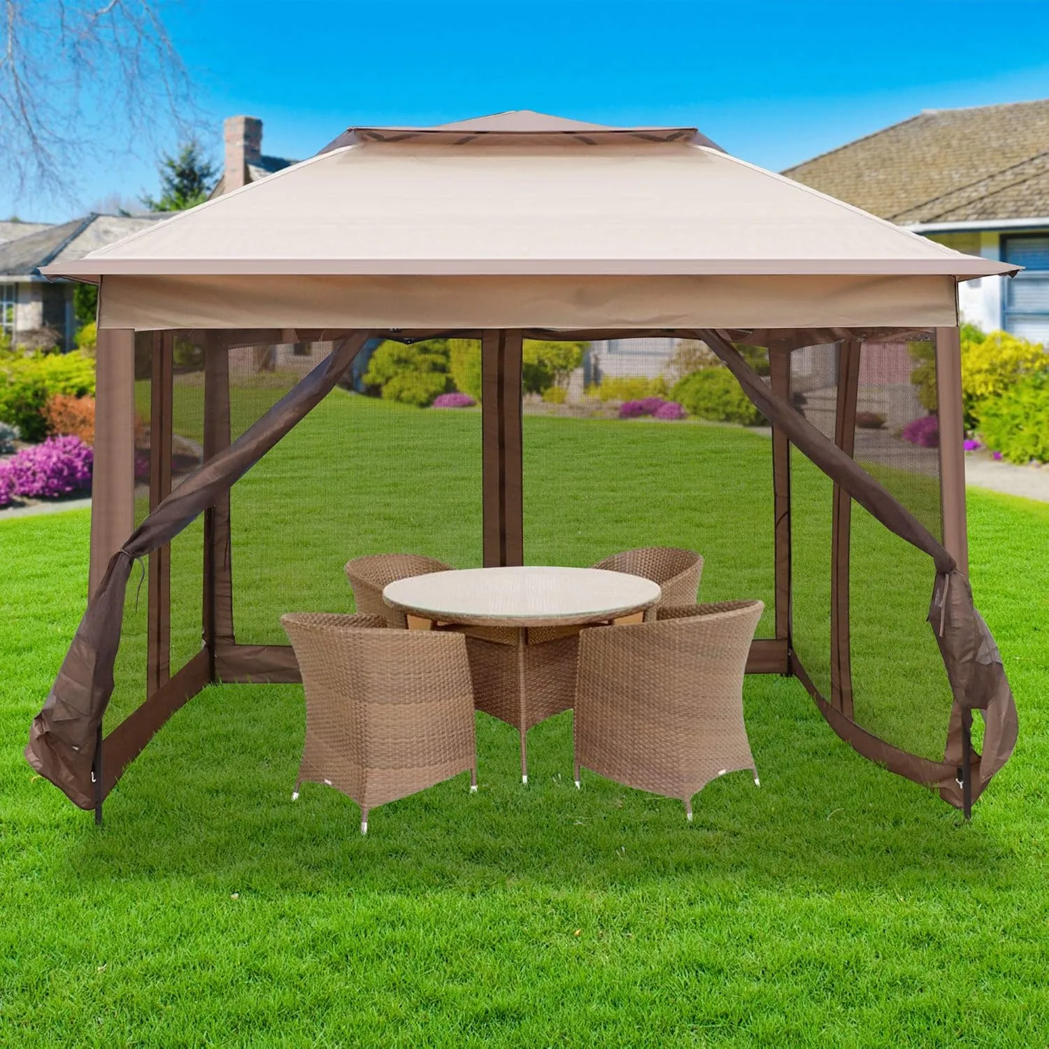 Pop Up Canopy Tent with Mesh Sidewall Height Adjustable Outdoor Gazebos with Carry Bag