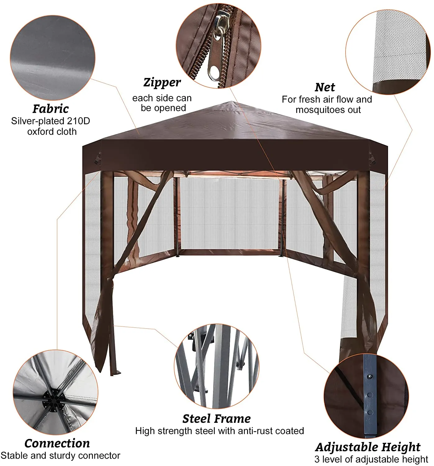 Pop Up Canopy Tent with Mesh Sidewall Height Adjustable Outdoor Gazebos with Carry Bag