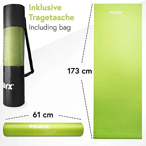 POWRX Yoga Mat with Bag NonSlip Large 68 x 24 015 Thickness Green