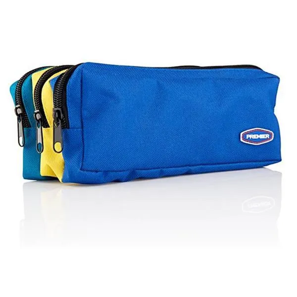 Premier 3 Pocket Zip Pencil Case - Blue, Yellow and Green