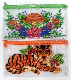 "Tiger & Flowers" Crystal Art Pencil Cases Set of 2