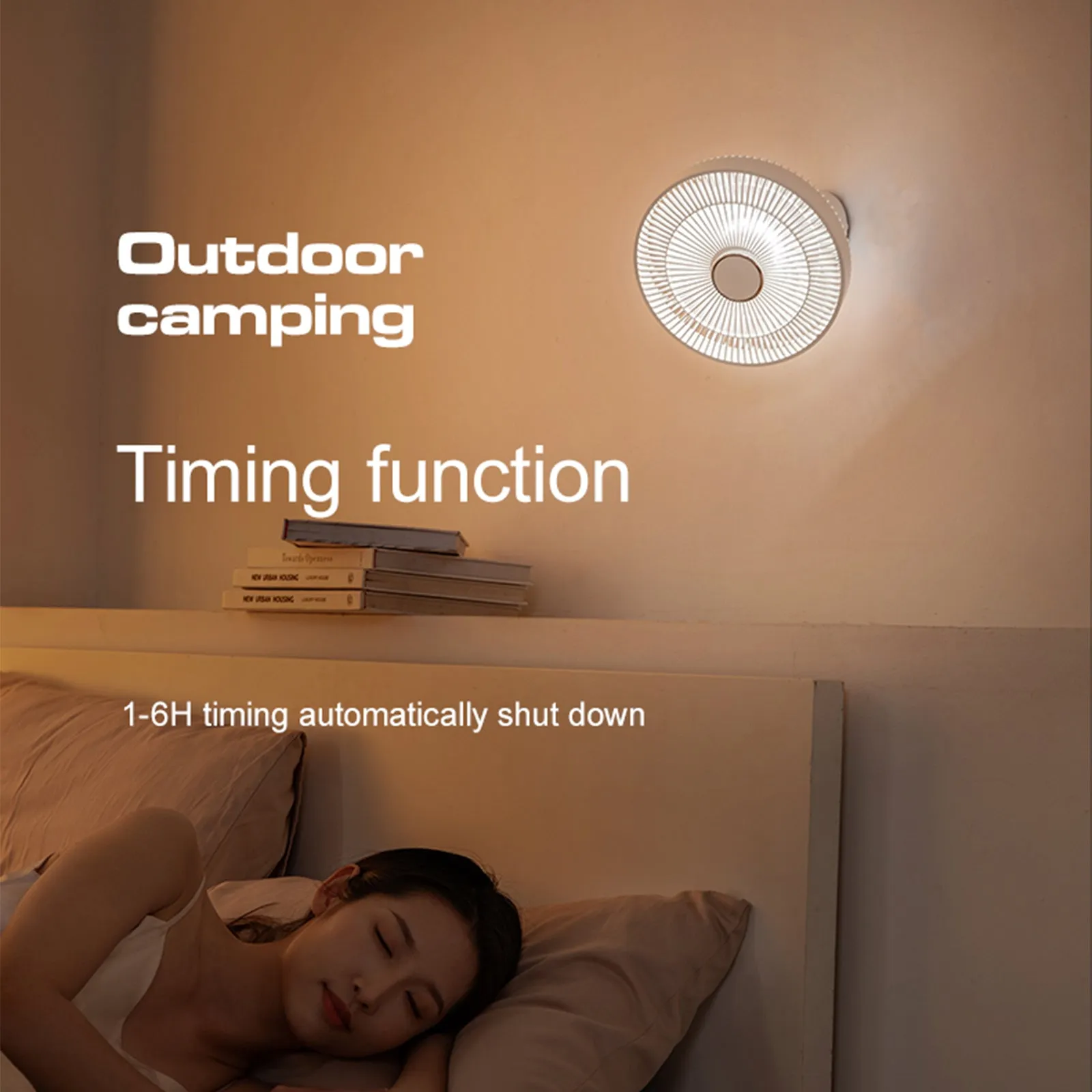 Rechargeable Outdoor Camping Fan 3 speed timing with night light mode Remote Control desktop and wall mounted