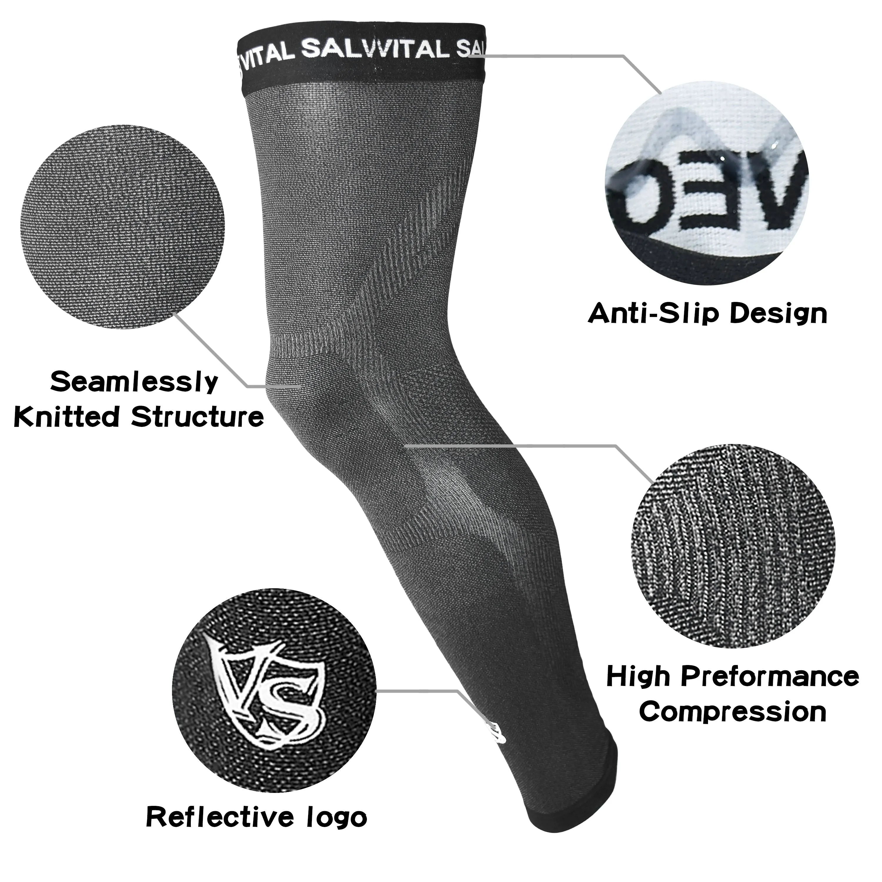 Recovery Compression Full Leg Sleeve 1 PC (Dark Grey)