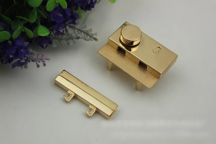 Rectangle Twist Press Lock 52mm Purse Charm Organizer Luggage Hardware Antique Gold Lock And Key Closure Small Bag Clutch Metal Accessories