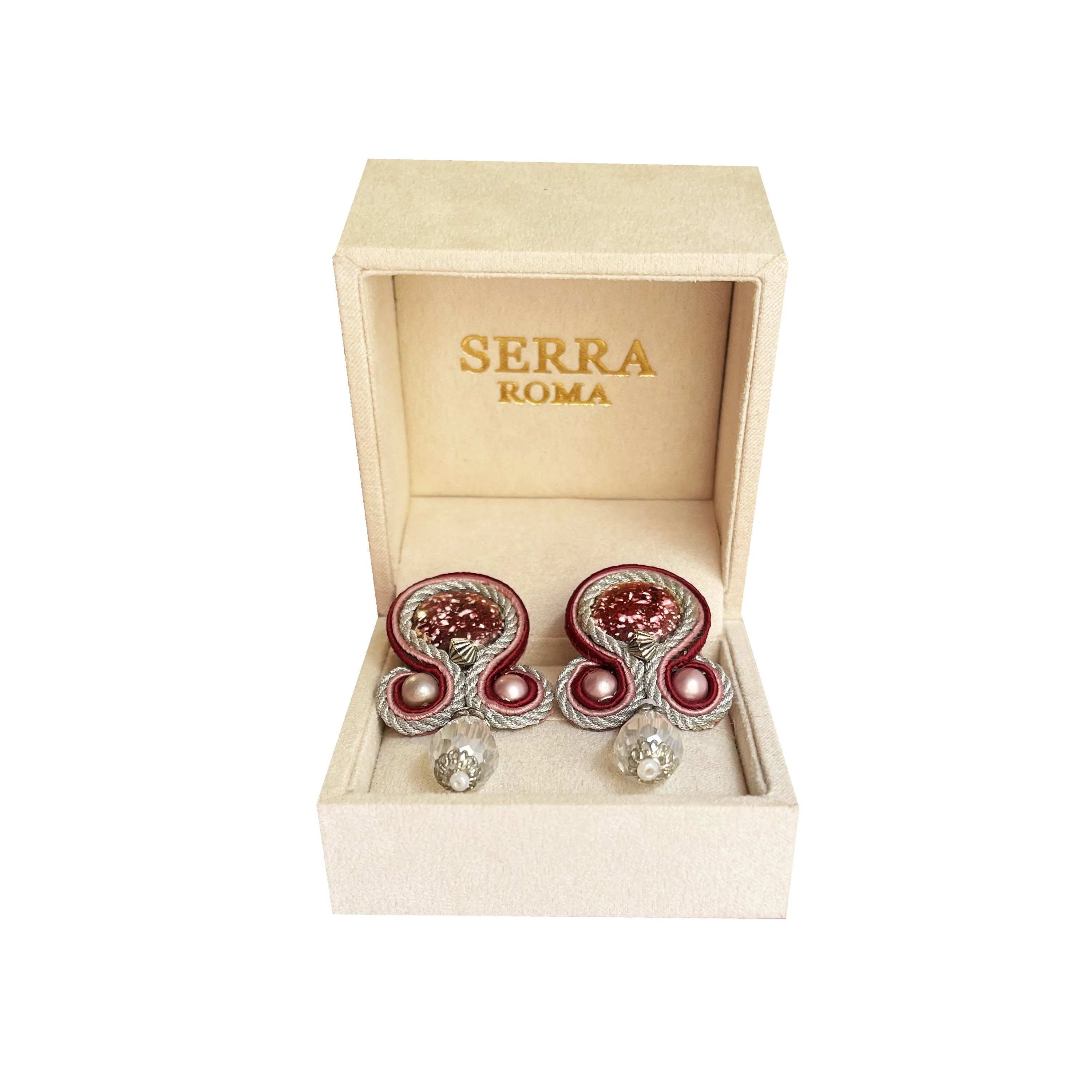 Red Porphyry Marble Earrings made with the Soutache Technique