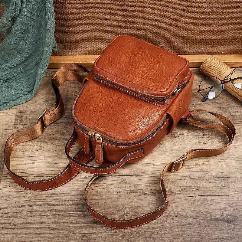 Retro Casual Cowhide Ladies Backpack