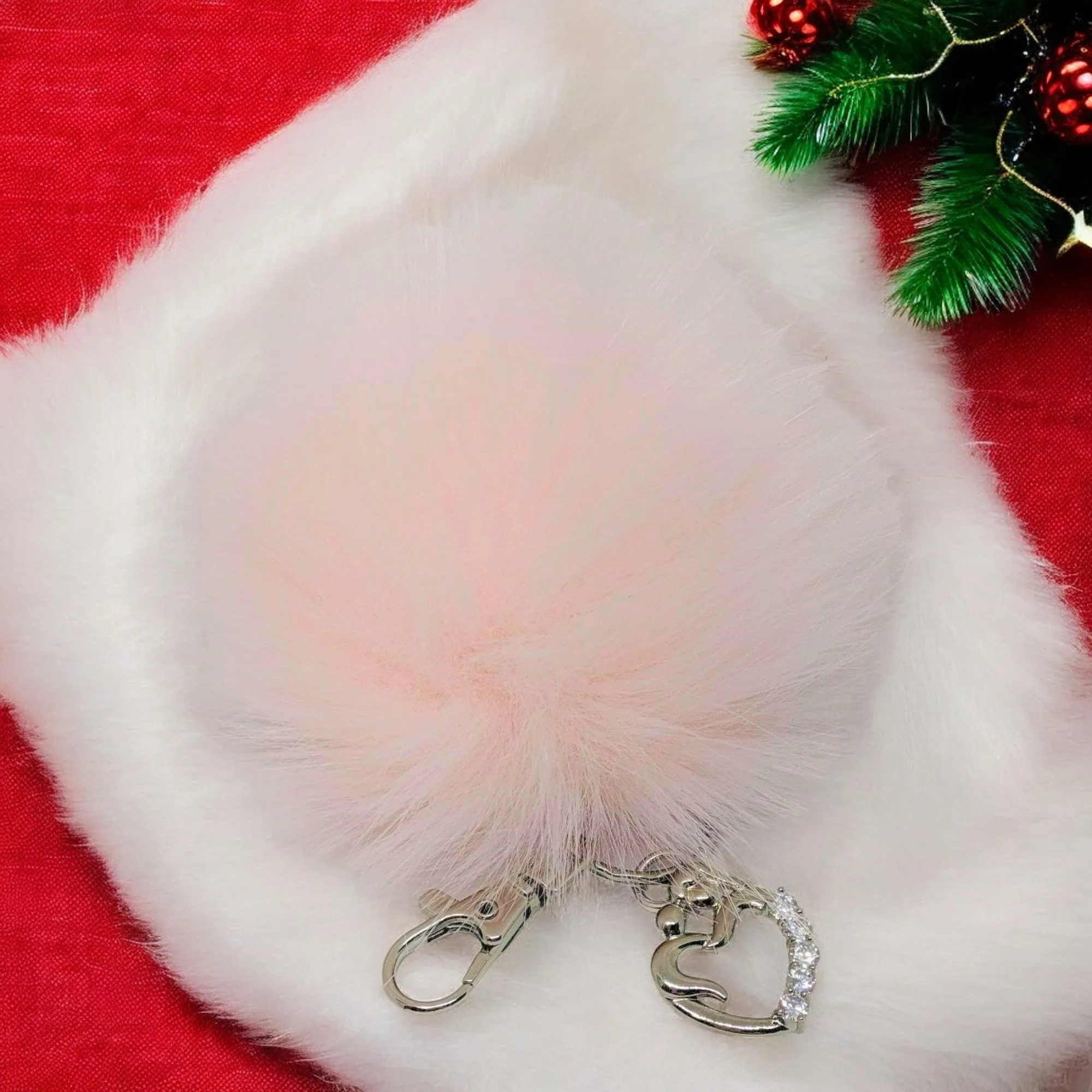 Rhinestone Mother and Baby Keychain/Faux Fur Pom Pom Charm Key Chain-Purse Charm/Journal Charm