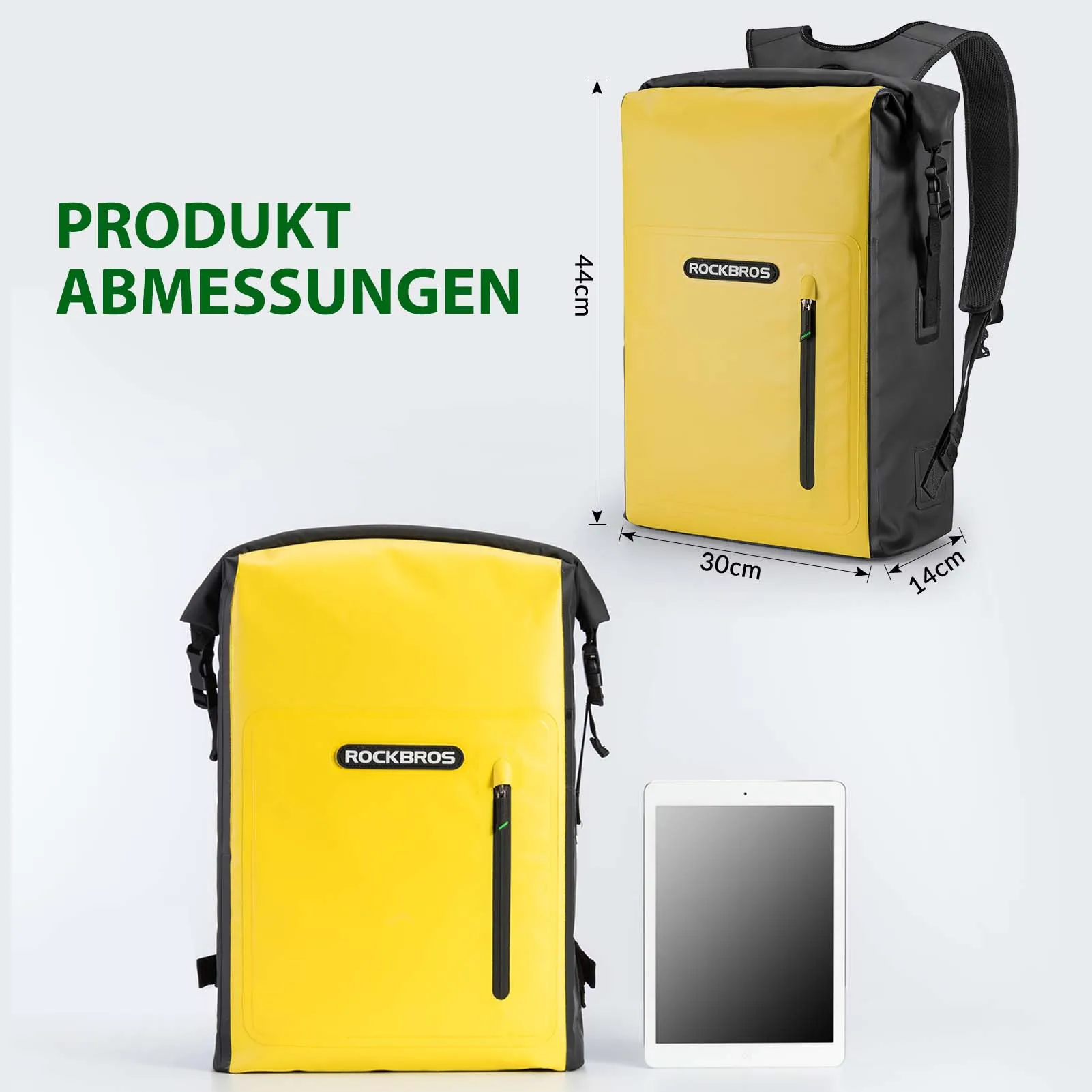 ROCKBROS Dry Bag wasserdicht Reiserucksack mit Vordertasche 20L