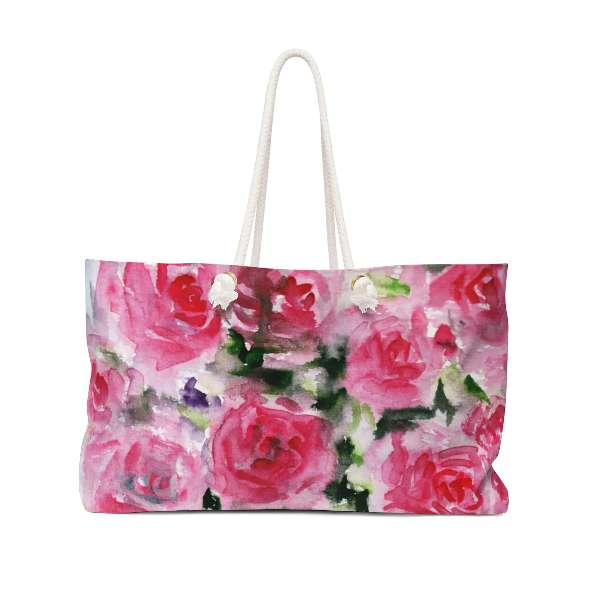 Rosy Floral Weekender Bag, Best Red Pink Floral Print 24"x13" Weekender Bag - Made in USA