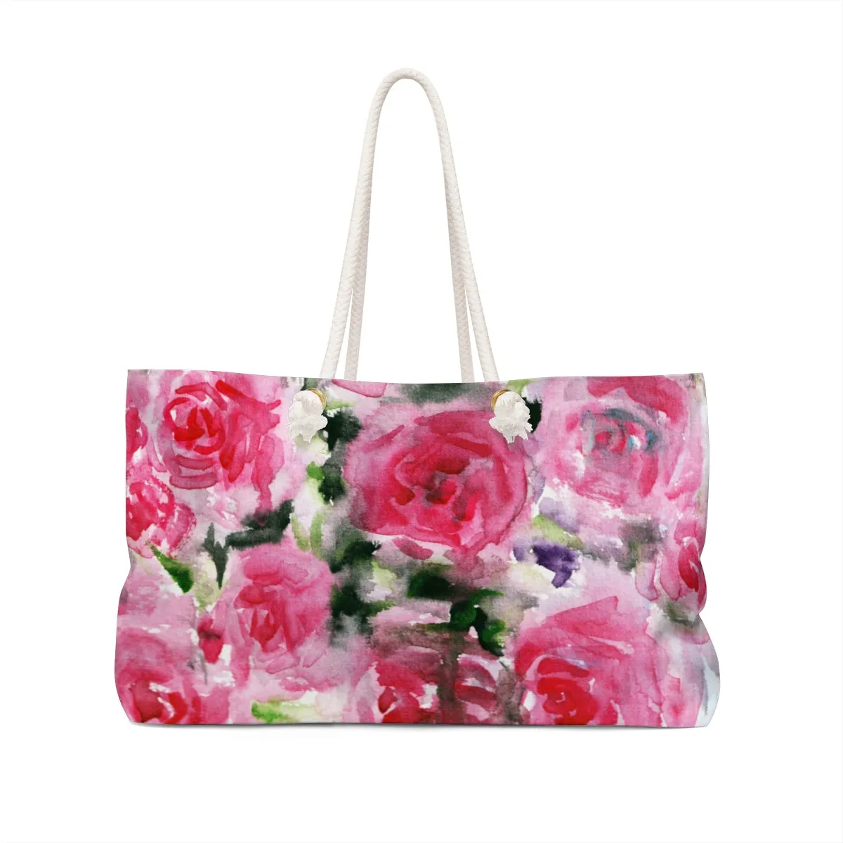 Rosy Floral Weekender Bag, Best Red Pink Floral Print 24"x13" Weekender Bag - Made in USA