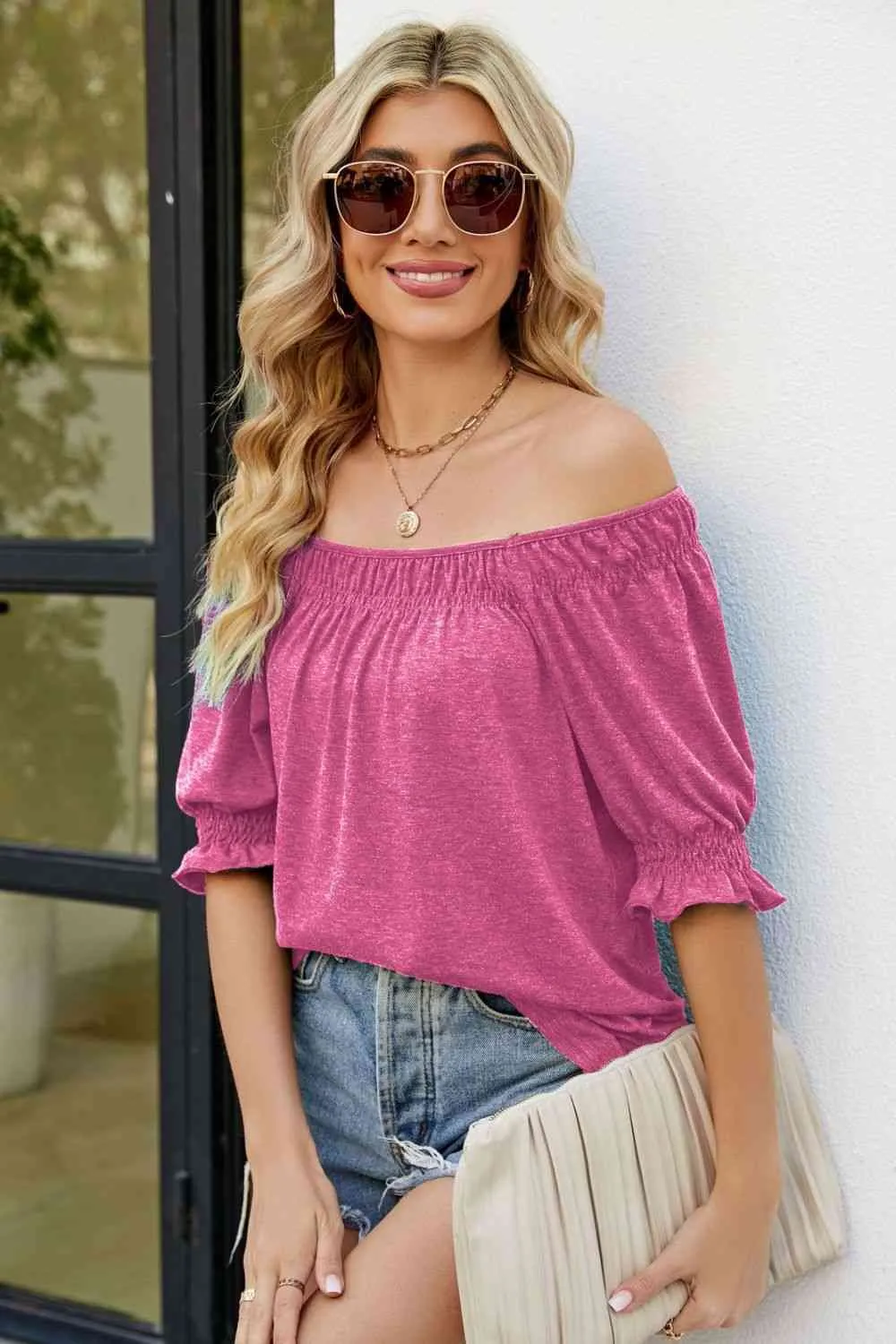 Short Flounce Sleeve Top