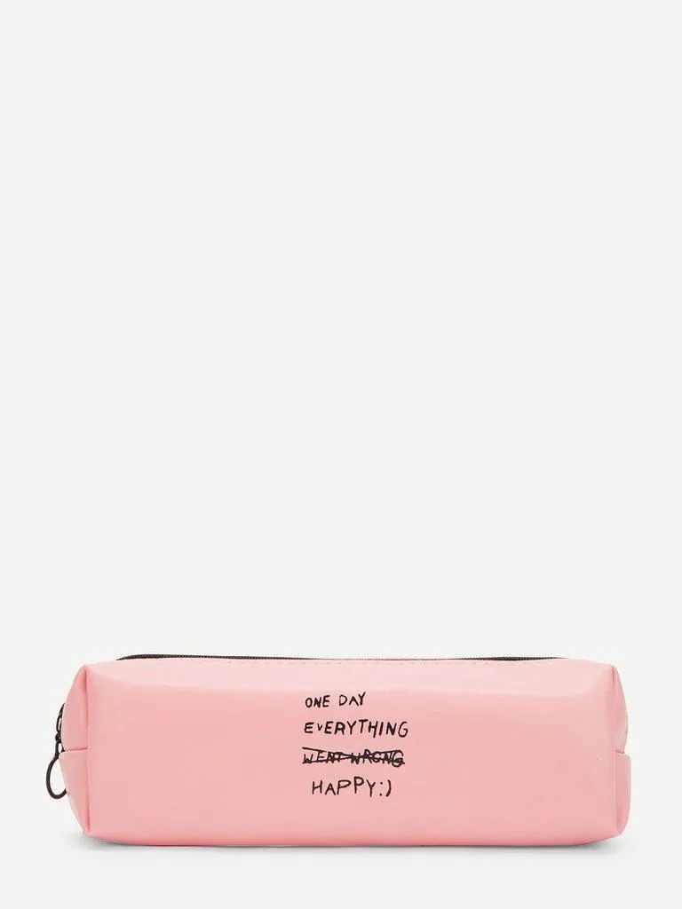 Slogan Print Pencil Case