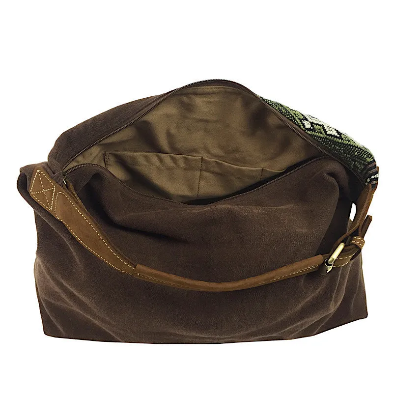 Stone Washed Brown Canvas & Hand Weave Hobo Bag