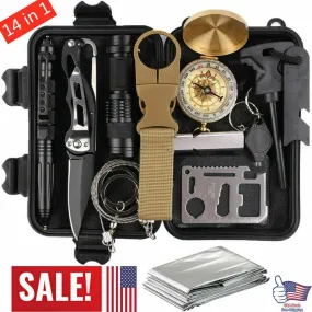 Survival Kit, 14 in 1 Emergency Survival Gear Kit, Emergency Kit for Outdoor Adventure, Hiking, Gifts for Men Women