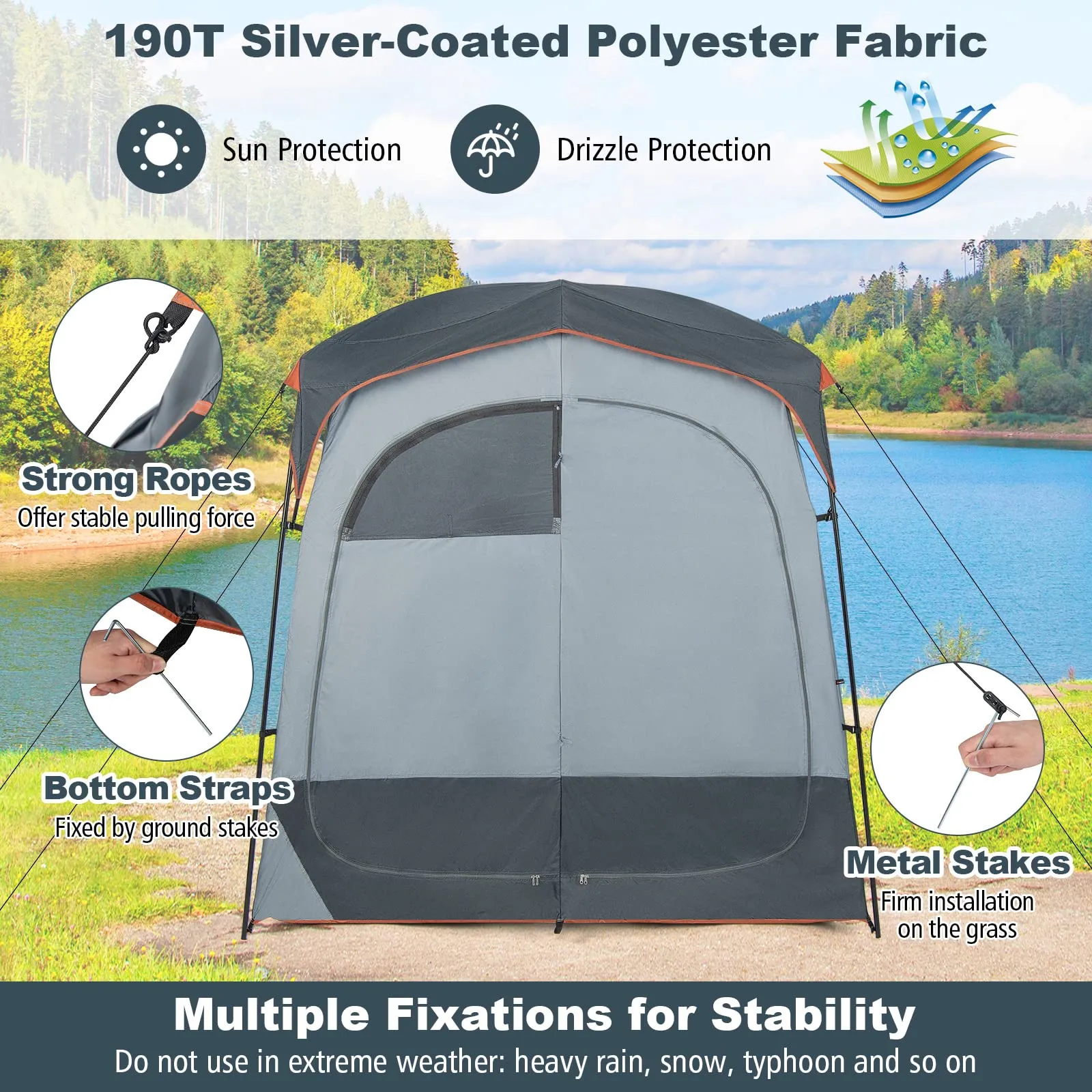 Tangkula Double Room Shower Tent, Oversize Space Privacy Tent with Floor