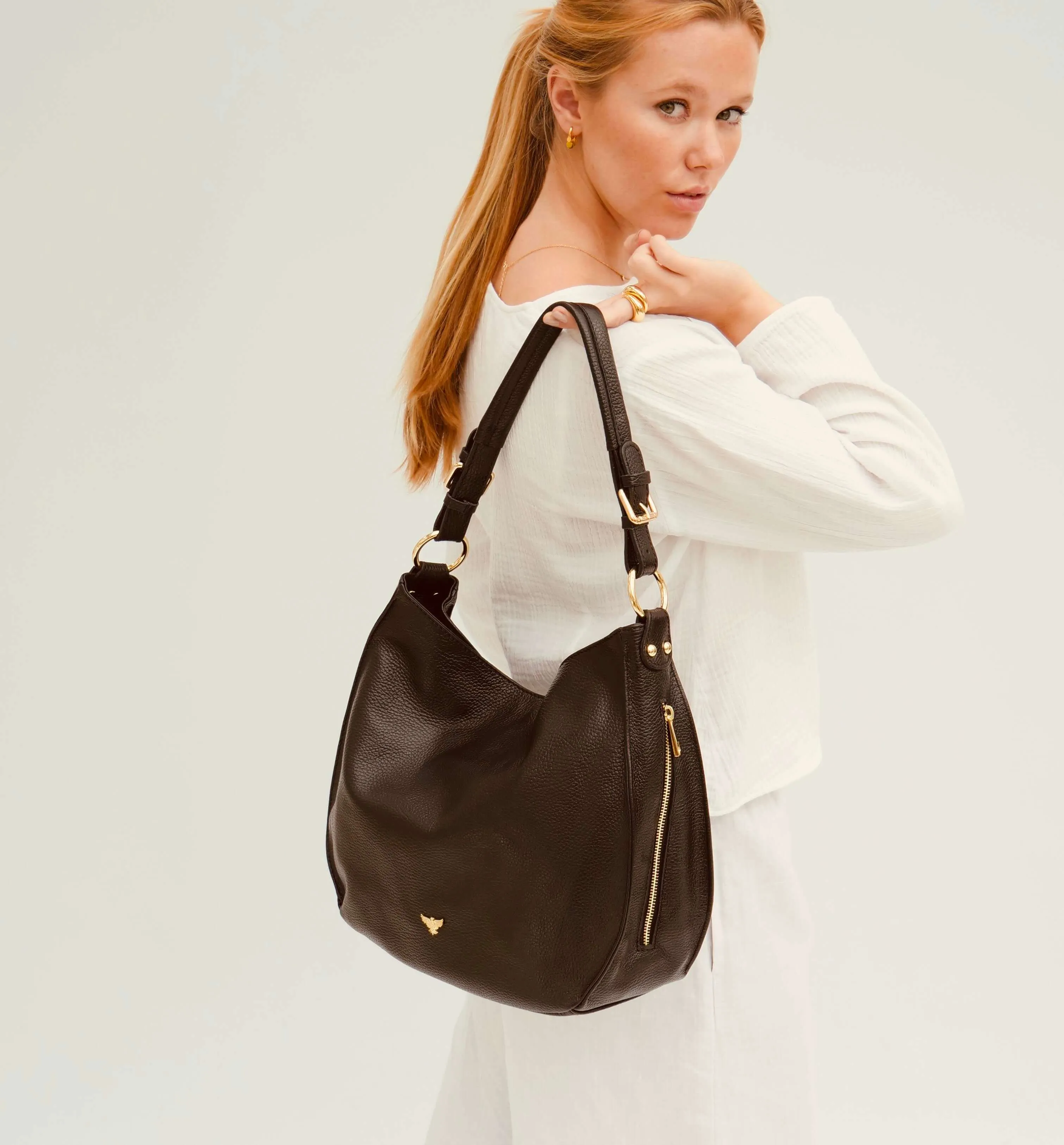 The Harriet Black Leather Bag With Grey Leopard Strap