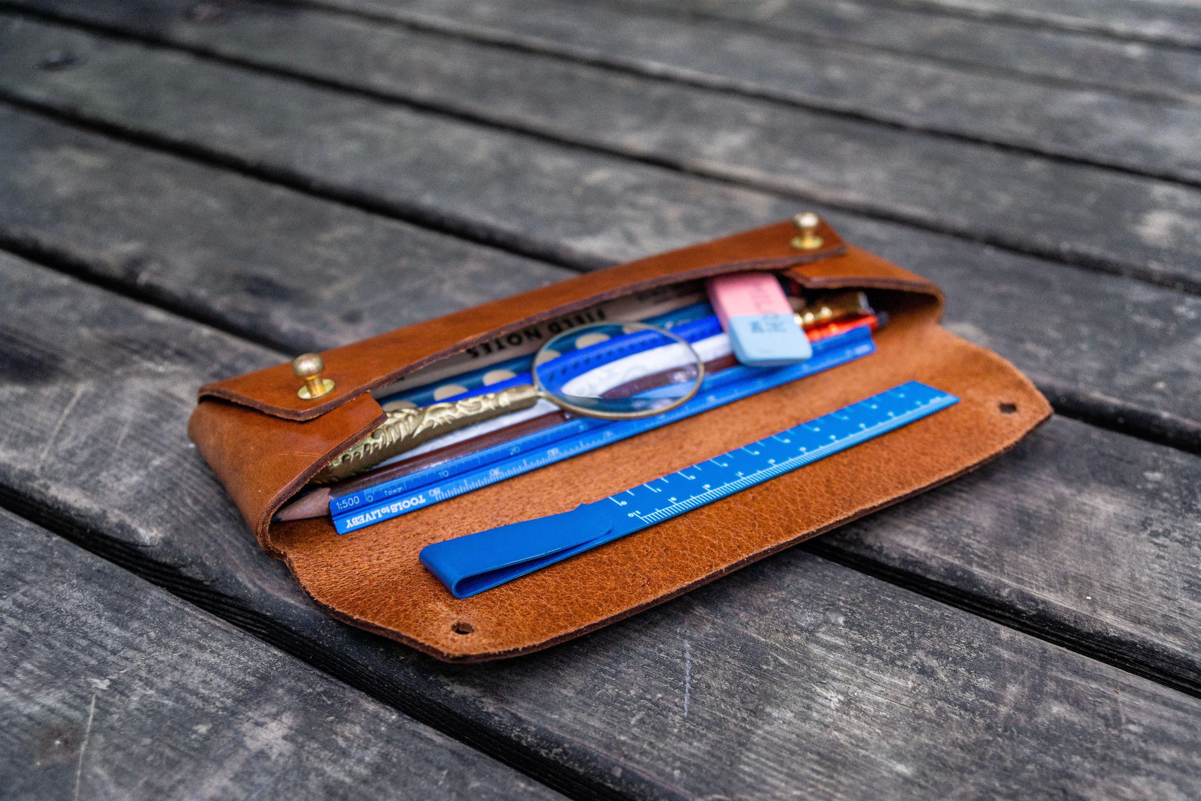 The Student Leather Pencil Case - Brown