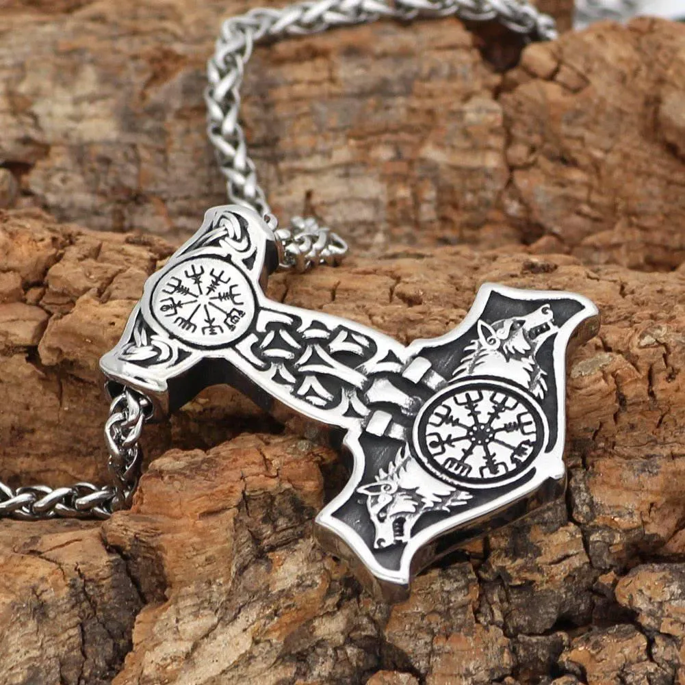 Thor's Hammer with Odin's Wolves - Stainless Steel