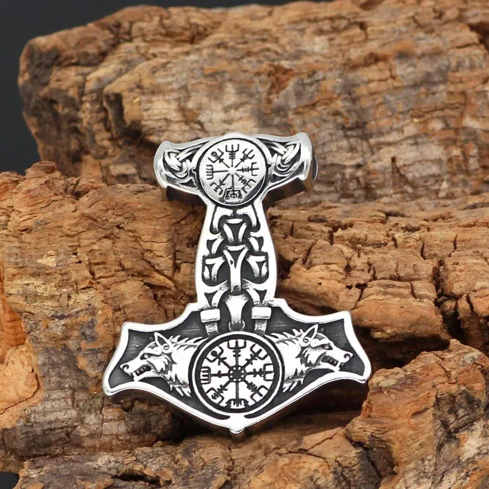 Thor's Hammer with Odin's Wolves - Stainless Steel