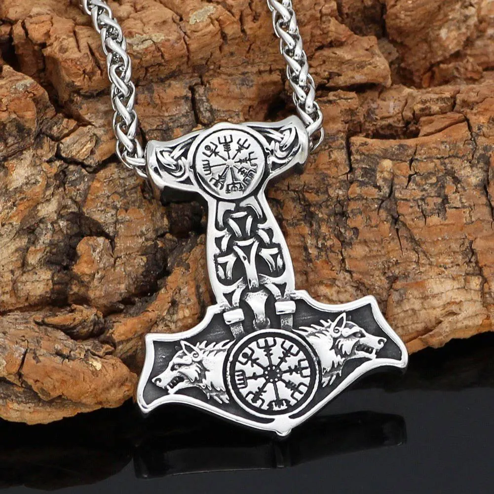 Thor's Hammer with Odin's Wolves - Stainless Steel