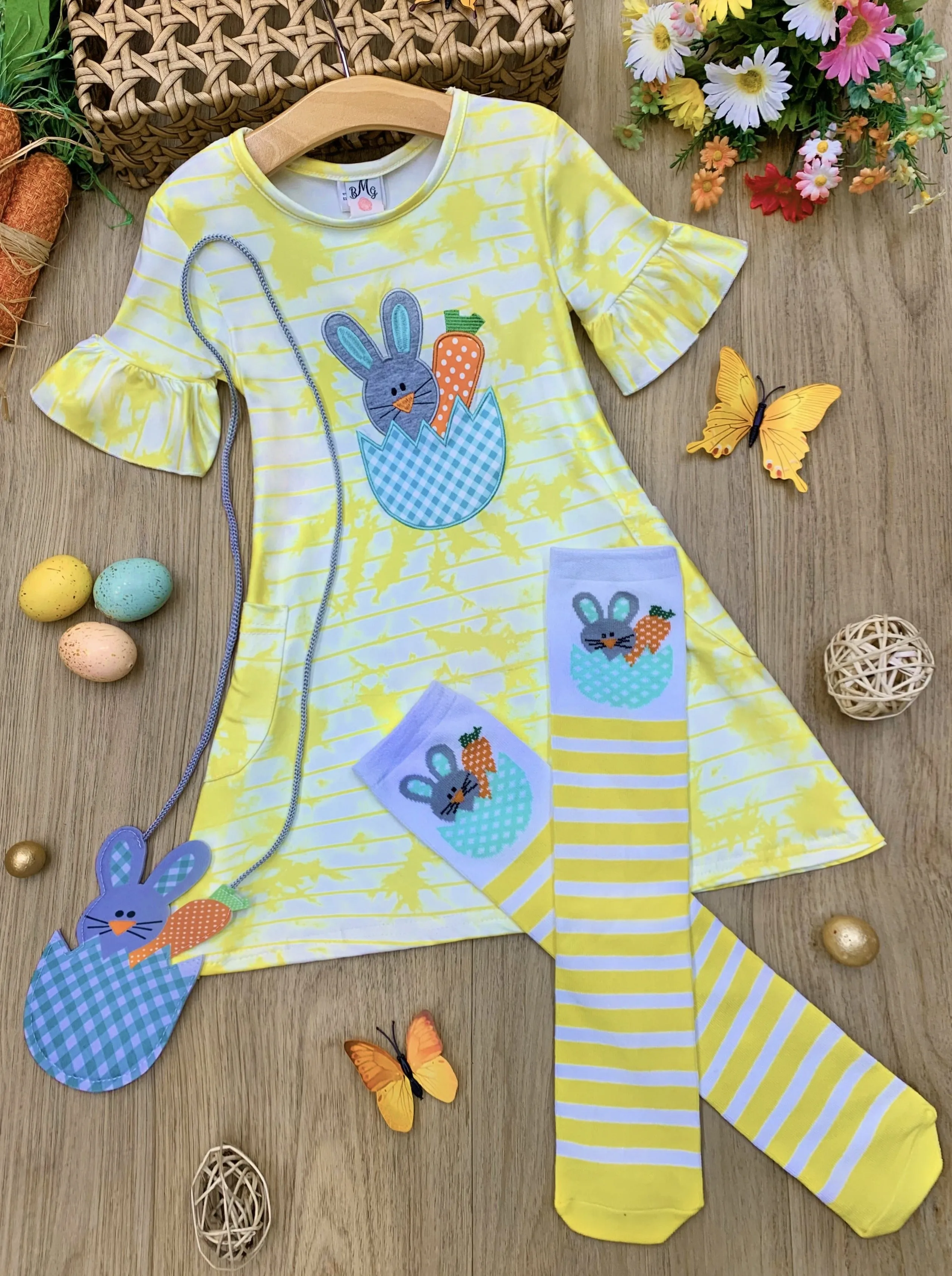 Totally Tie Dye Bunny Dress, Socks, and Purse Set