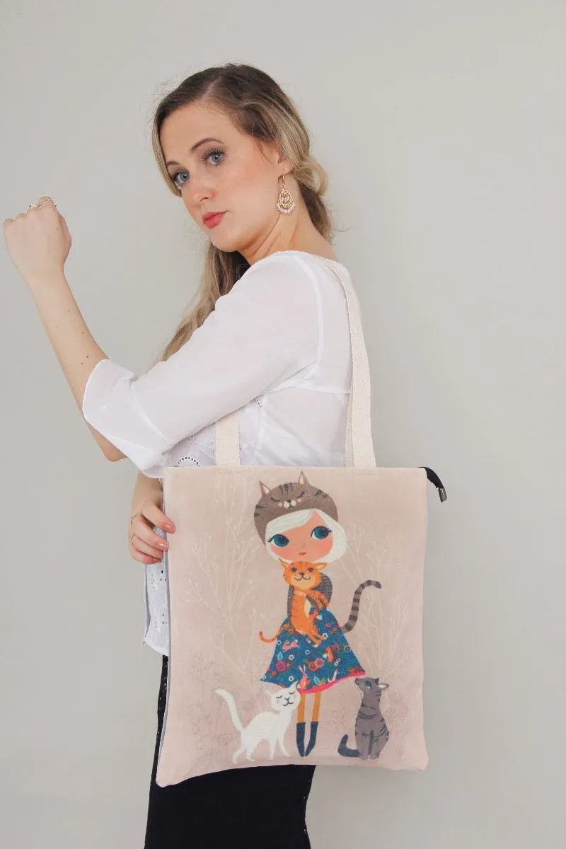 Tote Bag - Girl With Cats