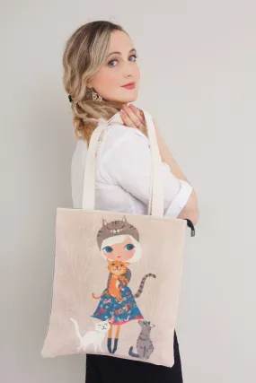 Tote Bag - Girl With Cats