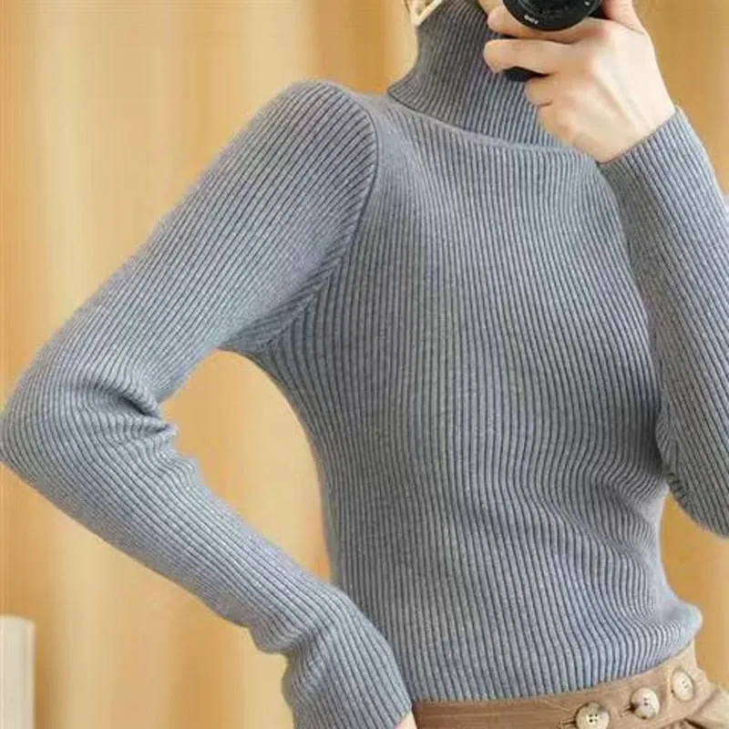 Turtelneck Sweater Autumn Women Long Sleeve Soft Knitted Jumper Elastic Fashion Chic Korean Ladies Basic Blouse