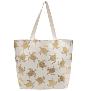 Turtle Tote Bag - White/Gold