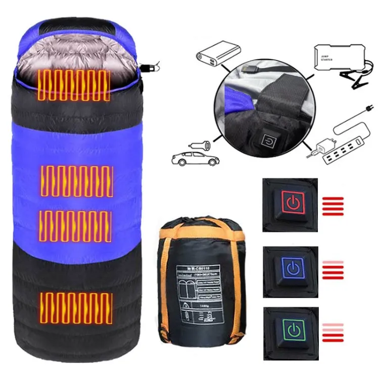 USB Electric Heating Down Cotton Sleeping Bag 3-speed Temperature Adjustment (180 30)x75cm(Blue)