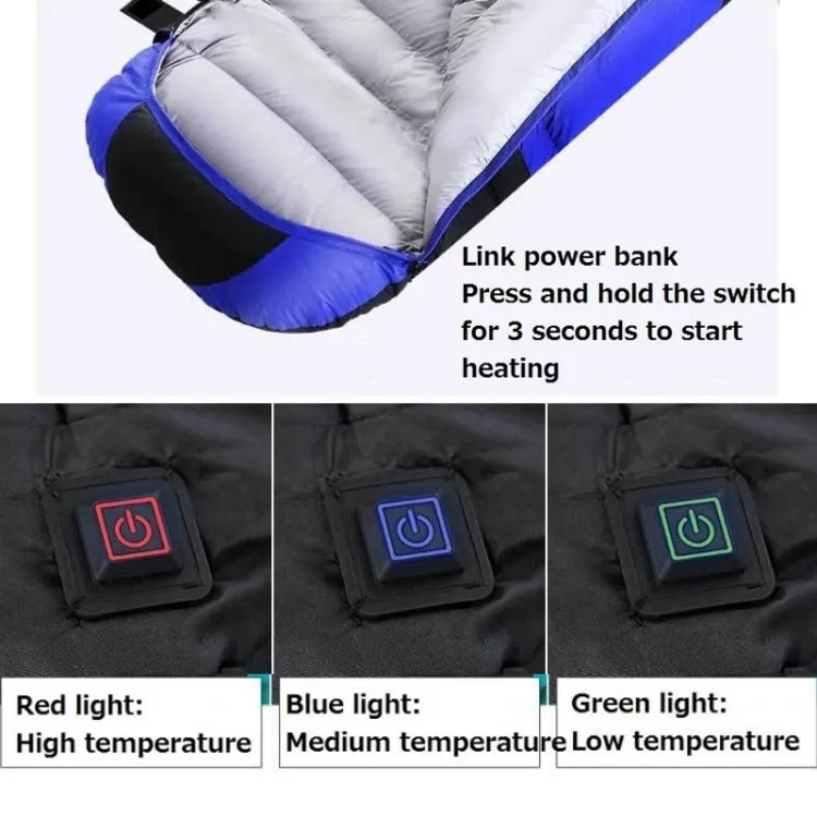 USB Electric Heating Down Cotton Sleeping Bag 3-speed Temperature Adjustment (180 30)x75cm(Blue)