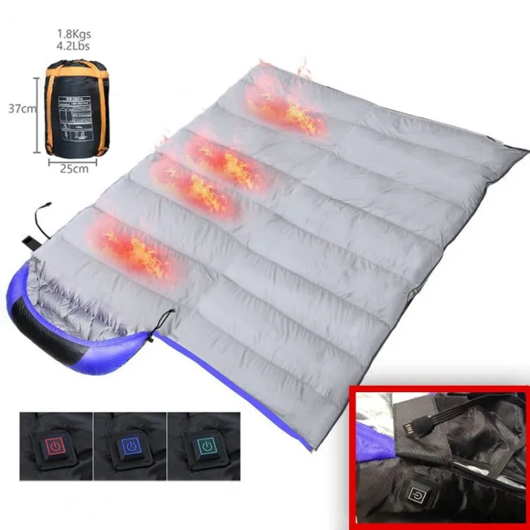 USB Electric Heating Down Cotton Sleeping Bag 3-speed Temperature Adjustment (180 30)x75cm(Blue)