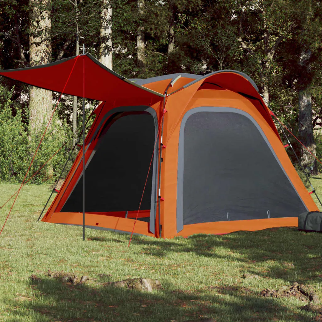 vidaXL Camping Tent 4-Person Grey and Orange Quick Release Waterproof