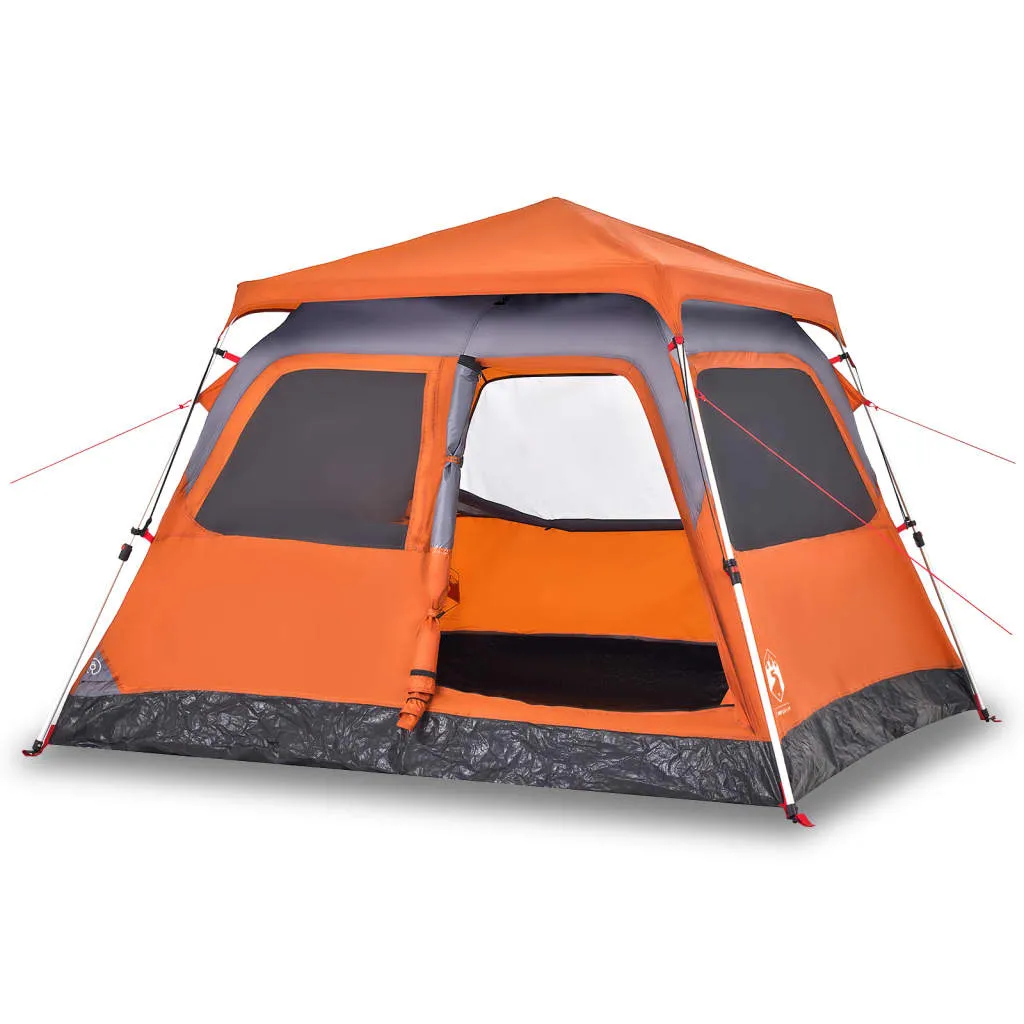 vidaXL Camping Tent Dome 4-Person Grey and Orange Quick Release