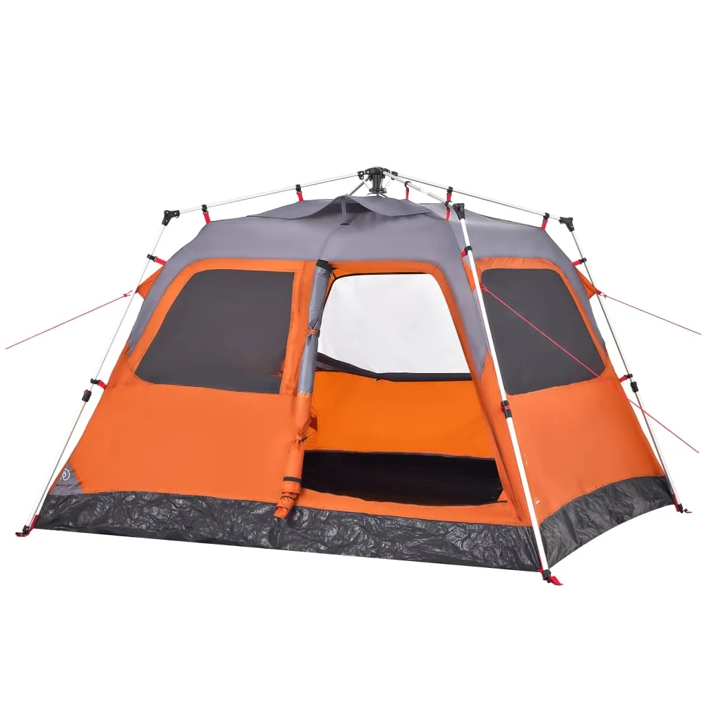 vidaXL Camping Tent Dome 4-Person Grey and Orange Quick Release