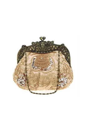 Vintage Victorian Beaded Satin Evening Purse - Gold